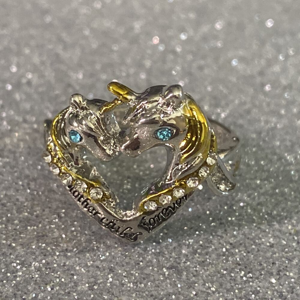 HEART UNICORN MOTHER MOM CHILD FOREVER LOVE HEART RING SIZE 11